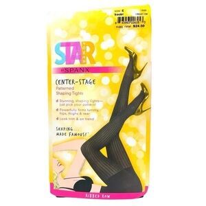 Star Power by SPANX, NEW, Patterned Shaping Tights,‎ Black, Ribbed Row, Size E